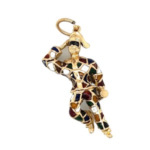 Estate 18kt Yellow Gold Harlequin Pendant Charm