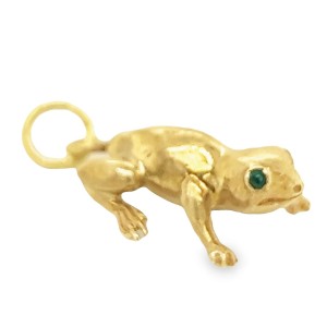 Estate 18kt Yellow Gold Frog Charm. This Frog Has Emerald 