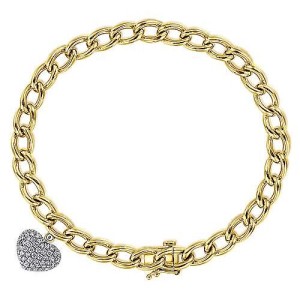 Gabriel & Co. 14kt Yellow Gold Bracelet With Pave Diamond Heart Charm