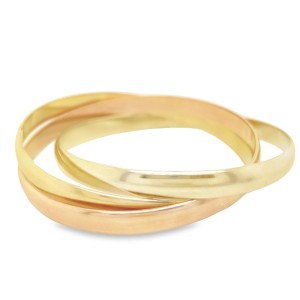 Estate 9kt Tri-color Gold Rolling Bangle Bracelet