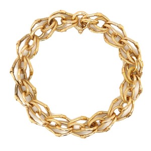 Estate 18kt Yellow Gold Fancy Double Link Charm Bracelet