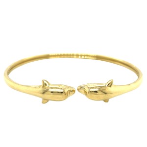 Estate 18kt Yellow Gold Dolphin Cuff Bracelet. This Flex 