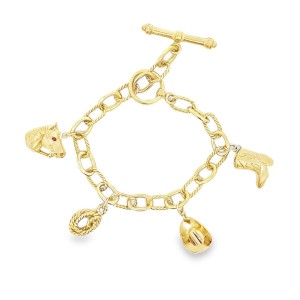 Estate 18kt Yellow Gold Cowgirl Charm Bracelet. This 