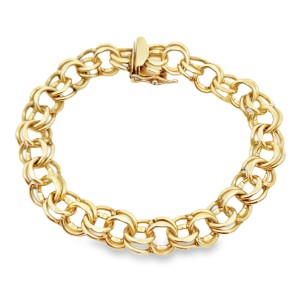 Estate 14kt Yellow Gold 10mm Double-loop Charm Bracelet