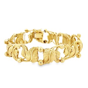 Estate 18kt Yellow Gold Textured Leaf Bracelet
