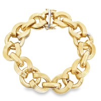 Estate 14kt Yellow Gold Corrugated And Polished Link Bracelet