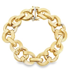 Estate 14kt Yellow Gold Corrugated And Polished Link Bracelet