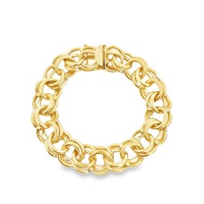 Estate 14kt Yellow Gold Solid Double Link Charm Bracelet