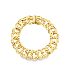 Estate 14kt Yellow Gold Solid Double Link Charm Bracelet