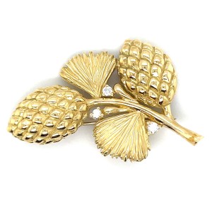 Estate 18kt Yellow Gold Pine Cone And Needles Brooch