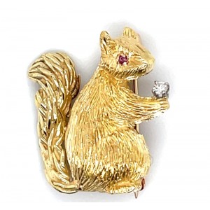 Estate 18kt Yellow Gold Squirrel Brooch