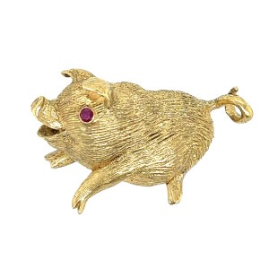 Estate 18kt Yellow Gold Pig Brooch