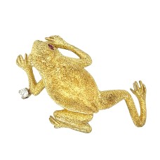 Estate 14kt Yellow Gold Frog Brooch