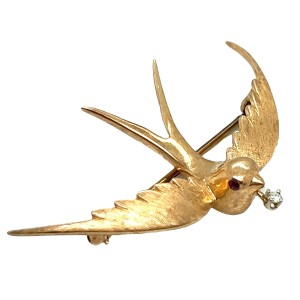 Estate 14kt Yellow Gold Swallow Brooch