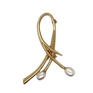 Estate 14kt Yellow Gold Pearl Ribbon Pin