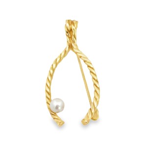 Estate 14kt Yellow Gold Wishbone Pearl Brooch