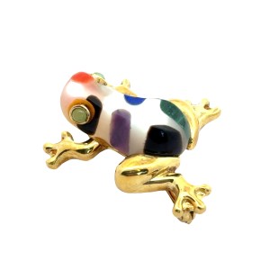 Estate Asch Grossbardt 14kt Yellow Gold Inlay Frog Pin