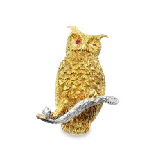 Estate Mid-Century Maurice Guyot 18kt Yellow Gold Winking Owl Brooch Estate Mid-Century Maurice Guyot 18kt Yellow Gold Winking Owl Brooch