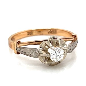Estate Russian 14kt Two-tone Gold Diamond Engagement Ring