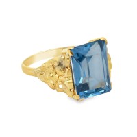 Estate Mid-Century 18kt Yellow Gold Blue Glass Ring