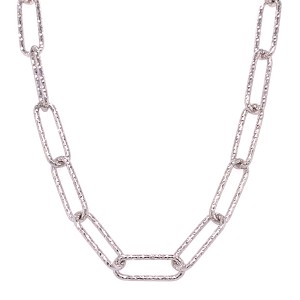 Sterling Silver Textured Elongated Oval Link Necklace