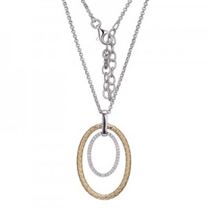 Charles Garnier Two-tone Sterling Silver Open Ovals Pendant Necklace With CZ Accents