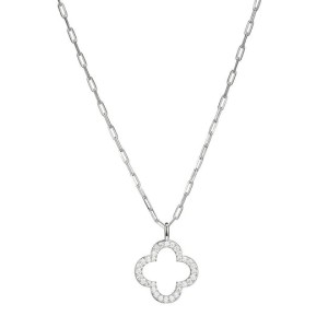 Charles Garnier Sterling Silver & CZ Clover "paperclip" Link Necklace