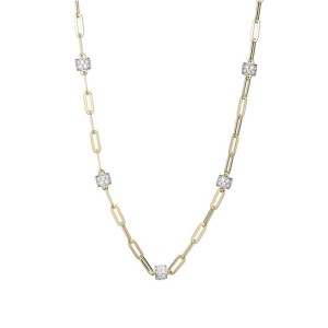 Charles Garnier 18kt Yellow Gold Over Sterling Silver & CZ "paperclip" Link Necklace
