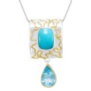 Michou Sterling Silver And 22kt Vermeil Blue Topaz, Amazonite And Turquoise Pendant