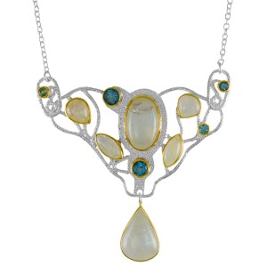 Michou Sterling Silver And 22kt Vermeil Blue Topaz And Moonstone Necklace