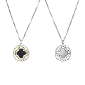 Charles Garnier 18kt Yellow Gold Over Sterling Silver Black Onyx And Mother Of Pearl Reversible Clover Pendant