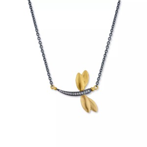 Lika Behar Oxidized Sterling Silver And 24kt Gold Diamond-accented Dragonfly Necklace