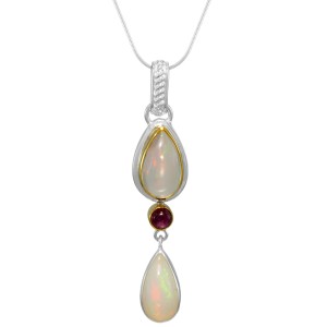 Michou Sterling Silver And 22kt Vermeil Opal And Pink Tourmaline Pendant