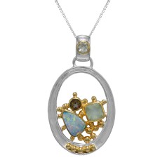 Michou Sterling Silver And 22kt Vermeil Opal, Topaz, Quartz And Phrenite Pendant