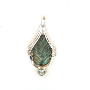 Michou Sterling Silver And 22kt Vermeil Carved Labradorite And Green Amethyst Pendant