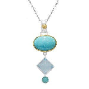 Michou Sterling Silver And 22kt Vermeil Turquoise And Blue Topaz Pendant