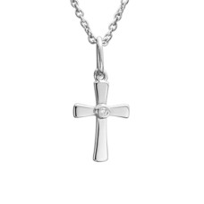 Sterling Silver Youth/child's Diamond-accented Cross Pendant Necklace