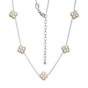 Charles Garnier Two-tone Sterling Silver "Trefle" Pearl Necklace