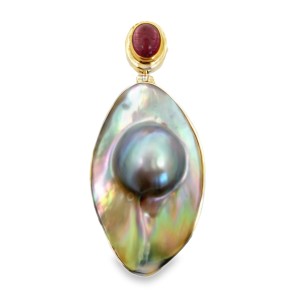 Michou Sterling Silver And 22kt Vermeil Pink Tourmaline And Blister Pearl Pendant