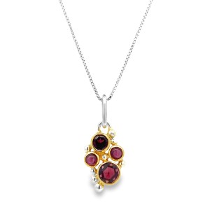 Michou Sterling Silver And 22kt Vermeil Garnet Cluster Pendant Necklace