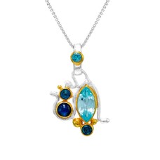 Michou Sterling Silver And 22kt Vermeil "blues" Cluster Pendant Necklace