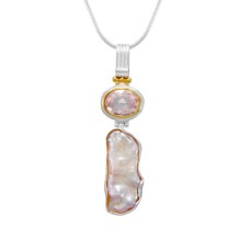 Michou Sterling Silver And 22kt Yellow Gold Vermeil Rose Quartz And Pearl Stick Pendant