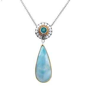 Michou Sterling Silver And 22kt Yellow Gold Vermeil Larimar And Paraiba Topaz Pendant Necklace