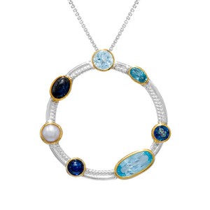 Michou Sterling Silver And 22kt Vermeil Blue Gemstone And White Pearl Pendant Necklace