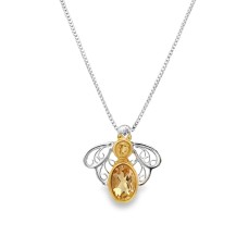 Michou Sterling Silver And 22kt Vermeil Citrine "bee" Dangle Pendant Necklace