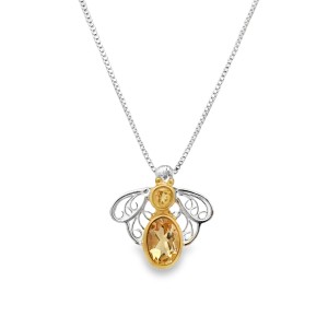Michou Sterling Silver And 22kt Vermeil Citrine "bee" Dangle Pendant Necklace