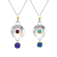 Michou Sterling Silver And 22kt Vermeil Amethyst And Blue Topaz Reversible Pendant Necklace