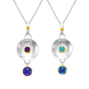 Michou Sterling Silver And 22kt Vermeil Amethyst And Blue Topaz Reversible Pendant Necklace