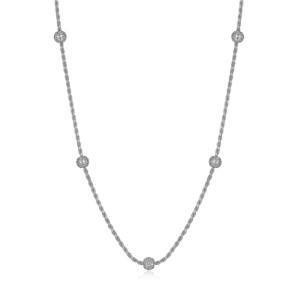 Charles Garnier Sterling Silver Rope Chain And CZ Stations Necklace