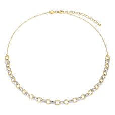 Charles Garnier Two-tone Sterling Silver CZ-accented Links Necklace Charles Garnier Two-tone Sterling Silver CZ-accented Links Necklace